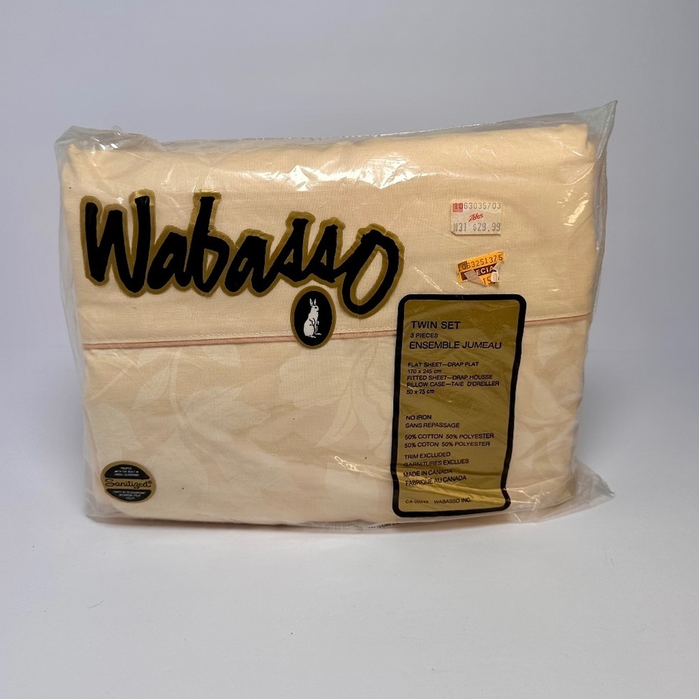 Vintage Wabasso Twin Sheet Set โ Cream Floral โ Made in Canada โ New in Package